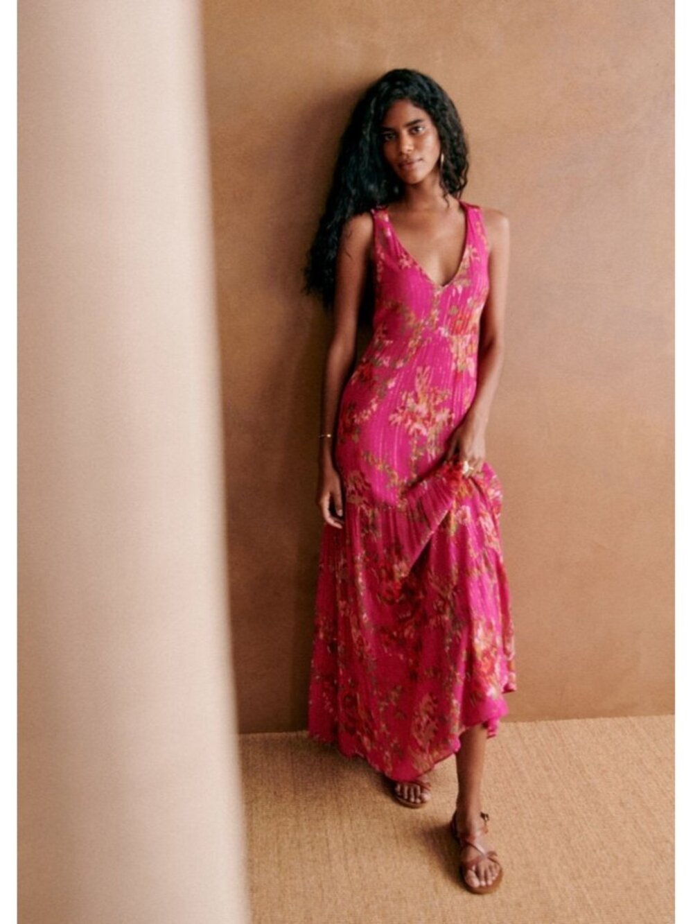 NWT Sezane Titania in Helena Fuchsia Pink Maxi Tank Dress 36 / US 4